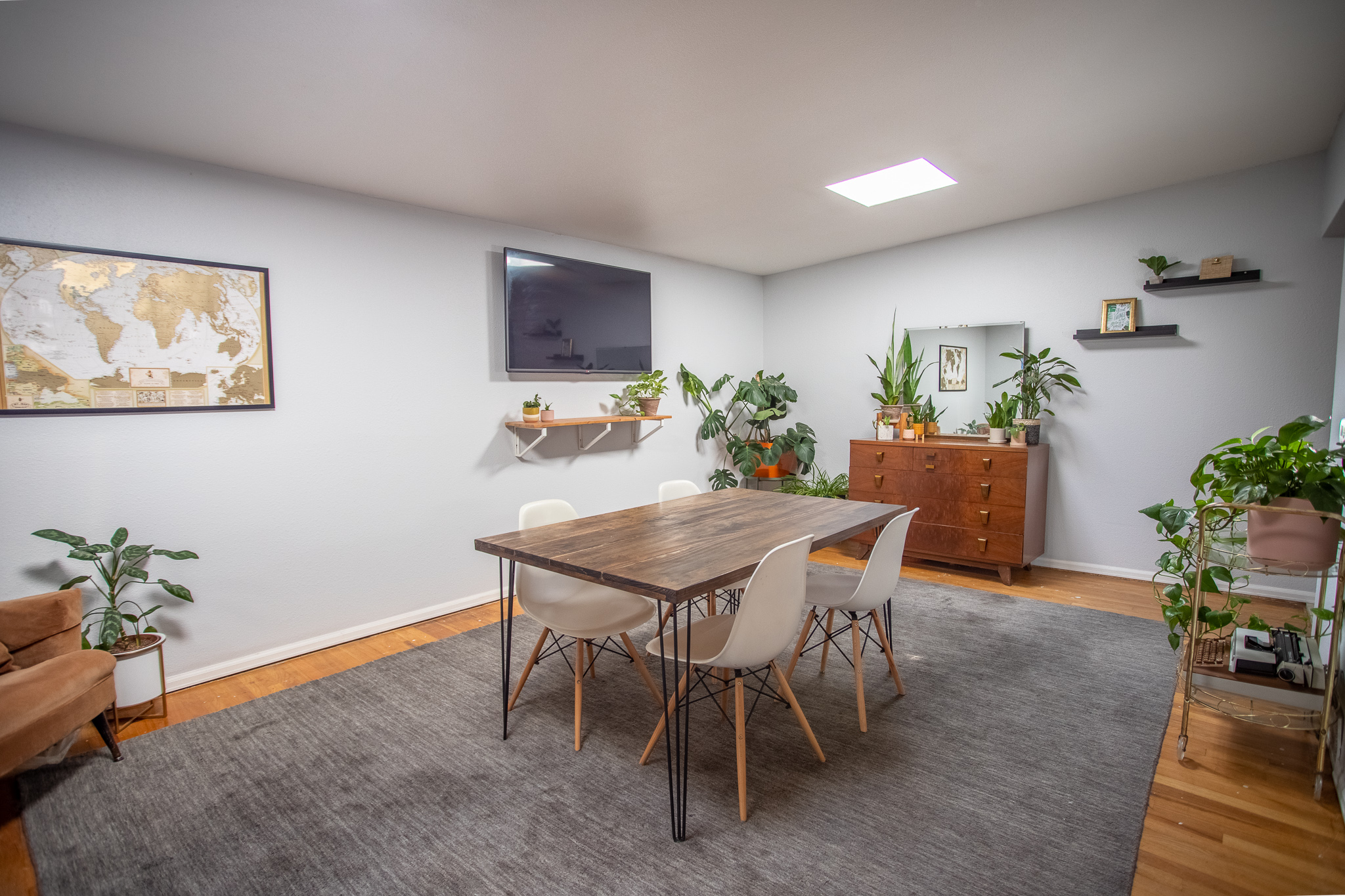 Home office and dining space with plants